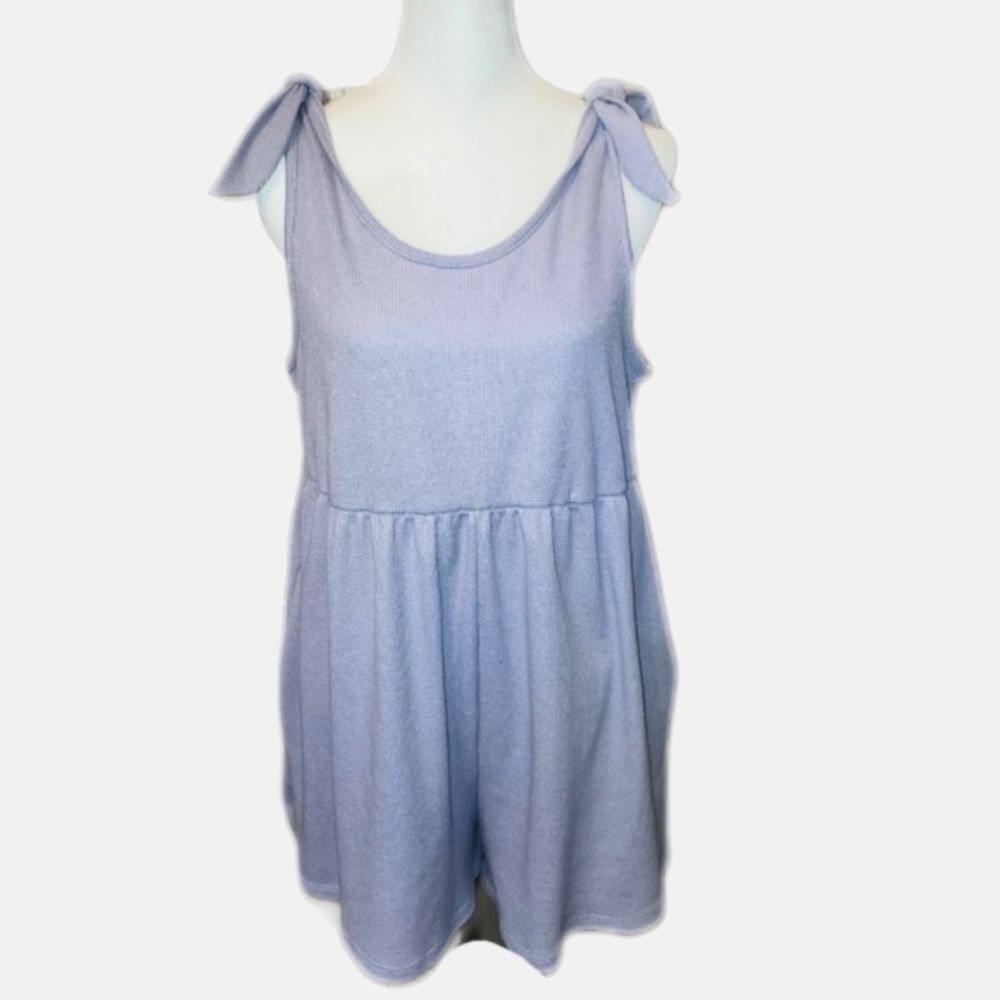 Ces Femme Lavender Purple Waffle Knit Casual Tie Strap Romper, M